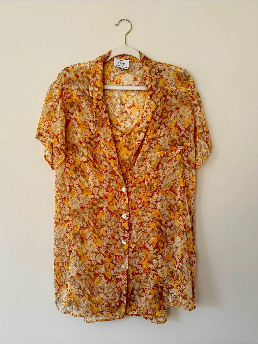 Sabo Skirt Reece Cami Dress & Matching Button Down Shirt Set, Yellow Floral – XS